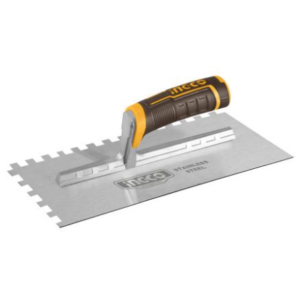 INGCO Fogazott glettvas, 130 x 280 mm, inox, 10 x 10 mm fogak,  lágy fogantyús